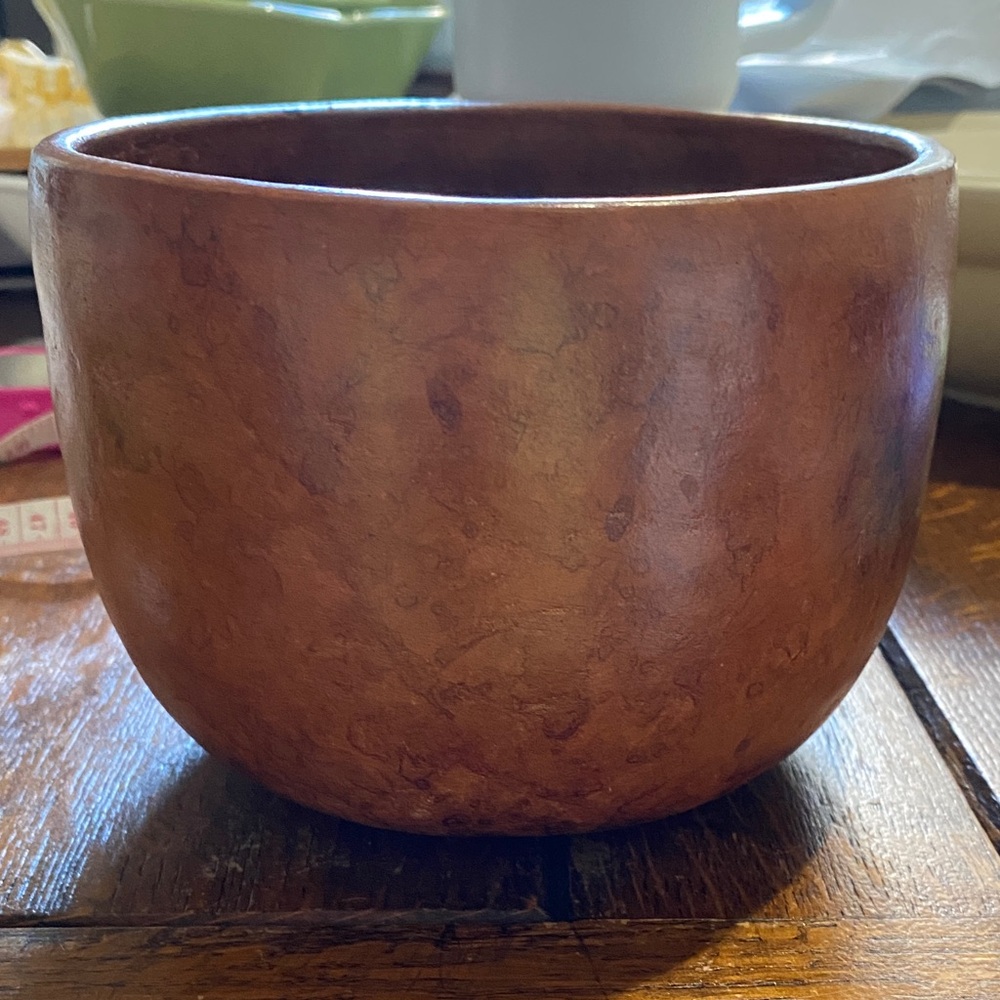 Vintage Pottery Bowl Primitive Style - Rustic Redware Clay Pot. Med size&Deep EC